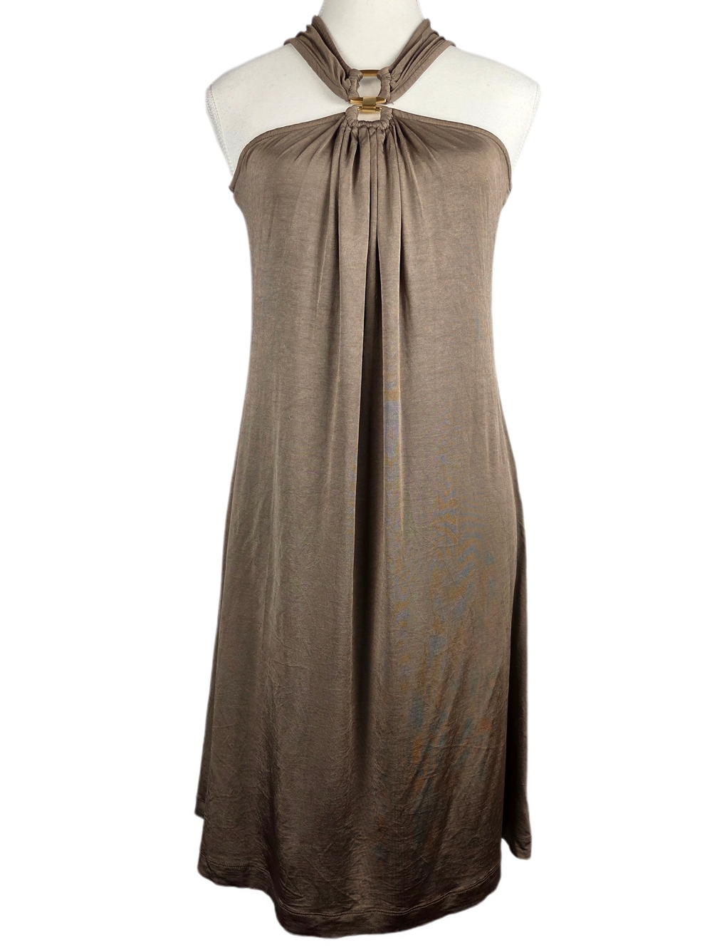 Sinéquanone Paris Taupe Brown Halter Midi Taupe Halter Midi Dress with Ring Neck